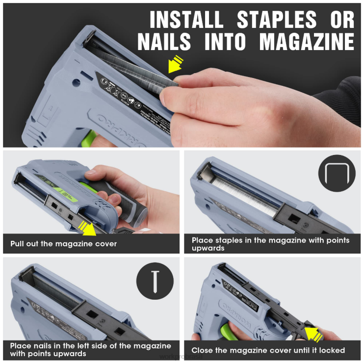 WORKPRO3.6v 2.0ah alimentado por bateria elétrica sem fio 2 em 1 grampo e pistola de pregos XZXLF265 ferramenta