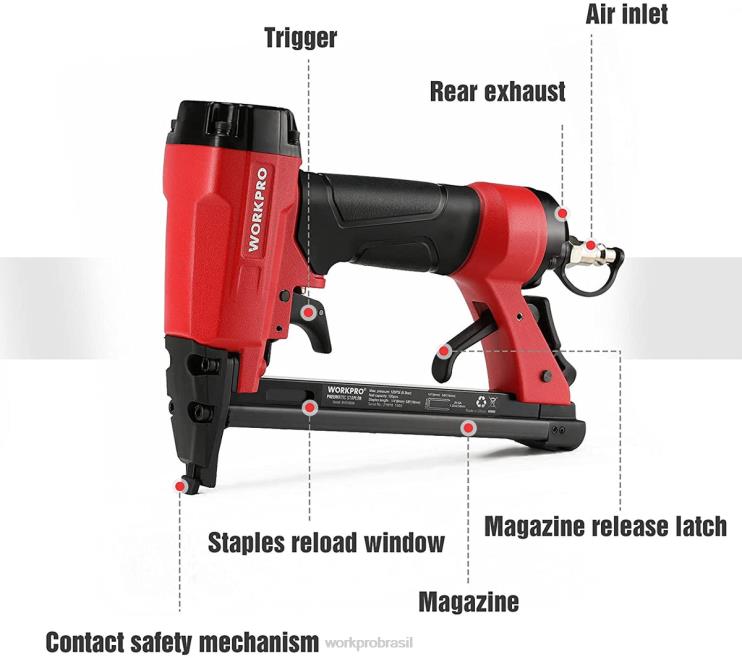WORKPROPistola de grampo pneumática de calibre 20 para carpintaria, marcenaria e projetos de bricolage XZXLF61 ferramenta