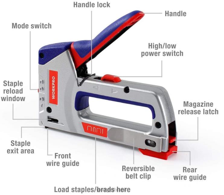 WORKPROkit de pistola de grampos 4 em 1 para serviços pesados, pregador manual com 3.000 grampos e 1.000 pregos XZXLF57 ferramenta
