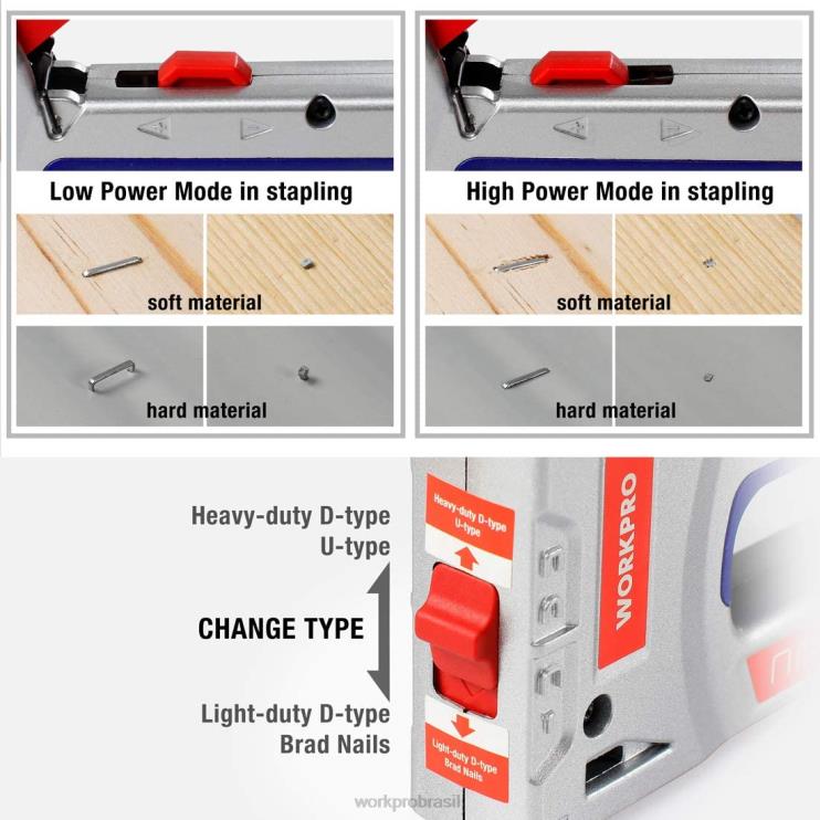 WORKPROkit de pistola de grampos 4 em 1 para serviços pesados, pregador manual com 3.000 grampos e 1.000 pregos XZXLF57 ferramenta