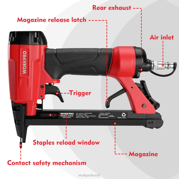 WORKPROpistola de grampo pneumática, grampeador para estofados 8016/7116 XZXLF182 ferramenta