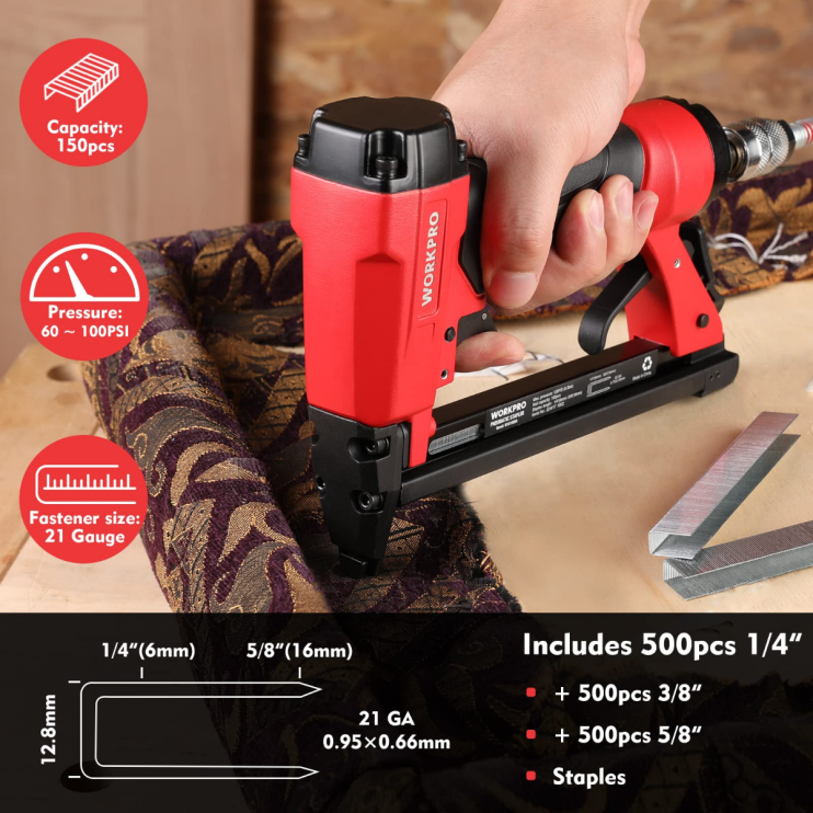 WORKPROpistola de grampo pneumática, grampeador para estofados 8016/7116 XZXLF182 ferramenta