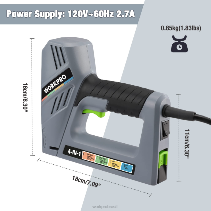 WORKPROpistola de pregos 4 em 1 com fio elétrico, incluindo 3.000 unidades de grampos e pregos XZXLF60 ferramenta