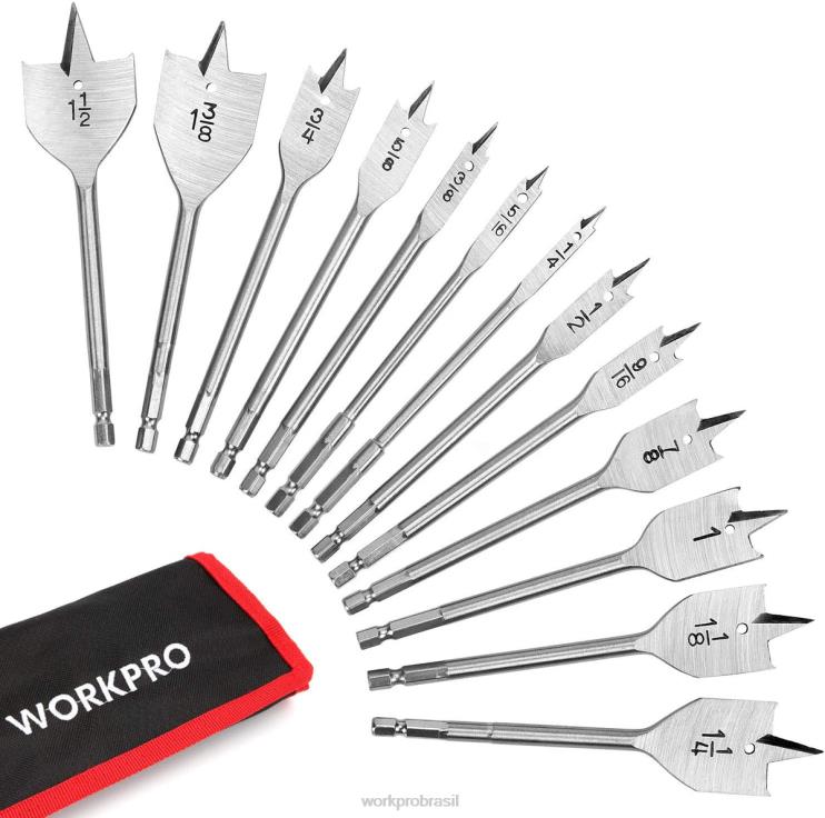 WORKPROConjunto de broca tipo pá de 13 peças em sae com bolsa de armazenamento de náilon XZXLF211 ferramenta