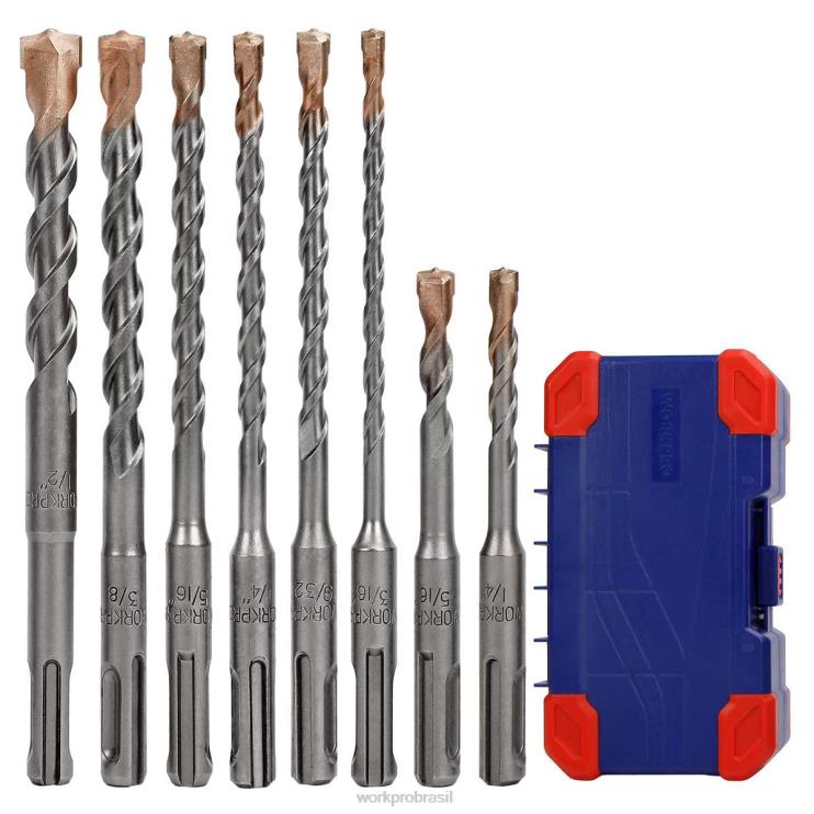 WORKPROConjunto de brocas sds-plus de 8 peças, ponta de carboneto, conjunto de brocas de martelo rotativo sds + com estojo de armazenamento para tijolo, cimento, pedra e concreto XZXLF205 ferramenta