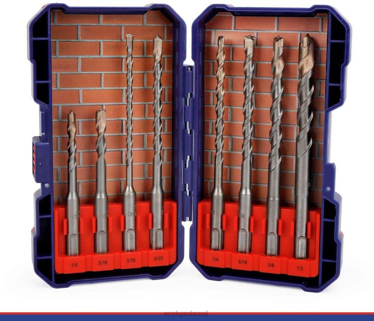 WORKPROConjunto de brocas sds-plus de 8 peças, ponta de carboneto, conjunto de brocas de martelo rotativo sds + com estojo de armazenamento para tijolo, cimento, pedra e concreto XZXLF205 ferramenta