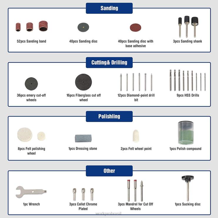WORKPROKit de acessórios para ferramentas rotativas, 276 peças, corte, escultura e polimento, montagem universal XZXLF191 ferramenta