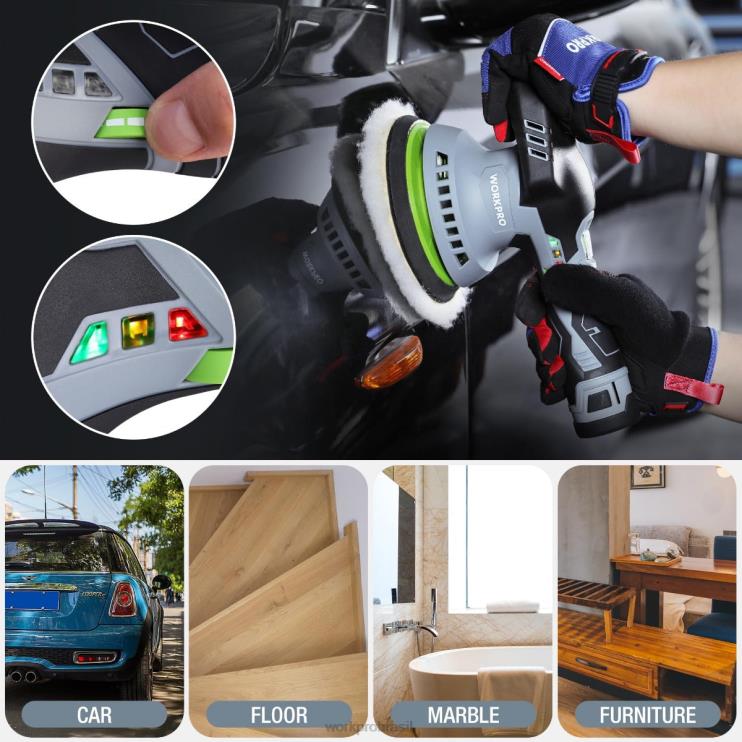 WORKPROPolidor de buffer de carro sem fio de dupla ação de 6 polegadas com 2 unidades de bateria recarregável de 12v XZXLF238 ferramenta