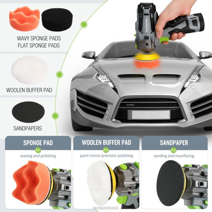 WORKPROPolidora sem fio de 12v, mini amortecedor de detalhes de carro e kit de lixadeira com 2 baterias de íon-lítio XZXLF229 ferramenta