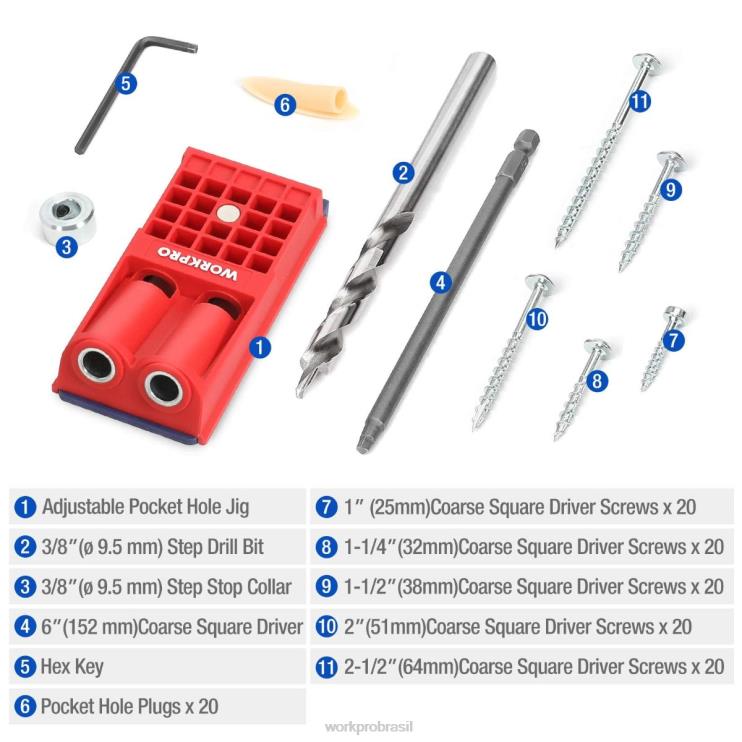 WORKPROplugues de plástico parafusos de chave quadrada grossa kit de gabarito de furo de bolso XZXLF201 ferramenta