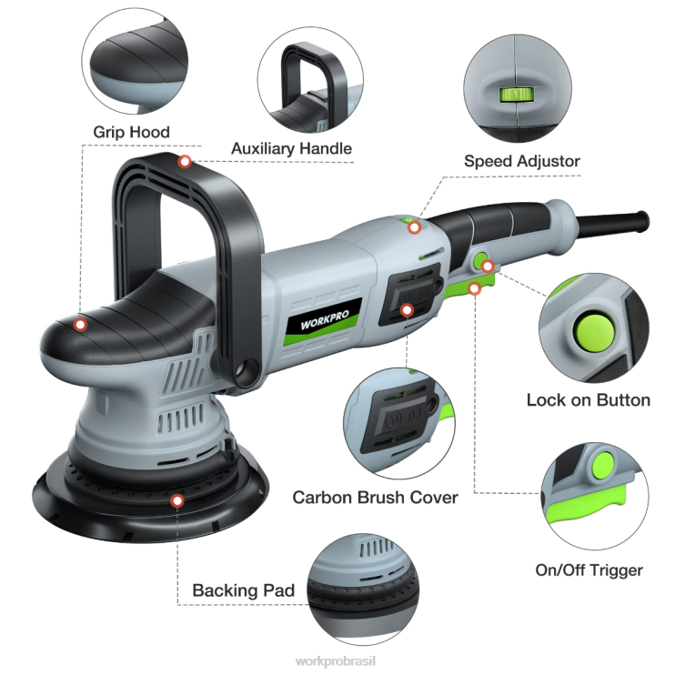 WORKPROpolidor de buffer, kit de polimento orbital aleatório de dupla ação de 6 polegadas e 1080 W XZXLF240 ferramenta