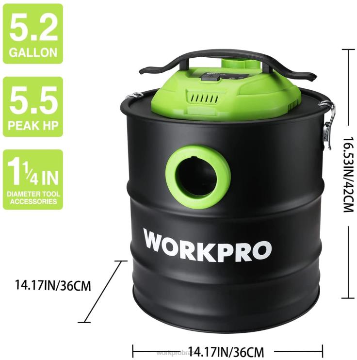 WORKPROAspirador de cinzas de 5,2 galões, limpador de cinzas de 5,5 cavalos de potência de pico com filtro hepa XZXLF212 ferramenta