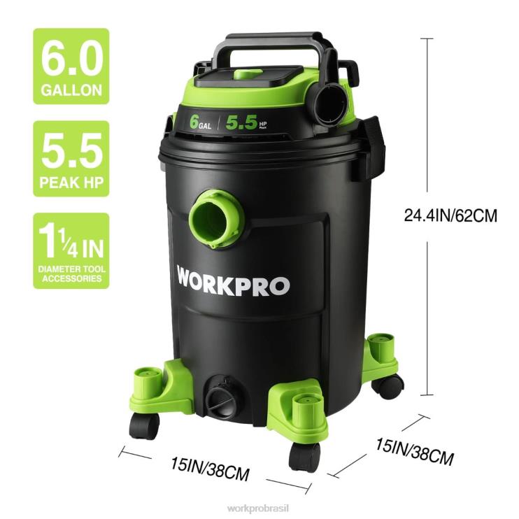 WORKPROAspirador de pó de 6 galões, 5,5 cavalos de potência de pico, aspirador de pó com mangueira de filtro hepa e acessórios XZXLF215 ferramenta