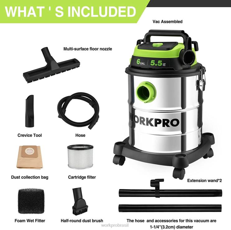 WORKPROAspirador de pó úmido/seco de 6 galões com filtro hepa, mangueira e acessórios para coleta de poeira em casa/local de trabalho XZXLF213 ferramenta
