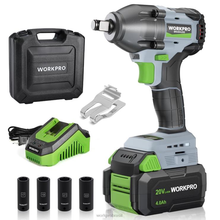 WORKPROChave de impacto sem fio de 20 V, com bateria de 4,0 Ah, carregador rápido, 4 tomadas de impacto e estojo de armazenamento XZXLF188 ferramenta