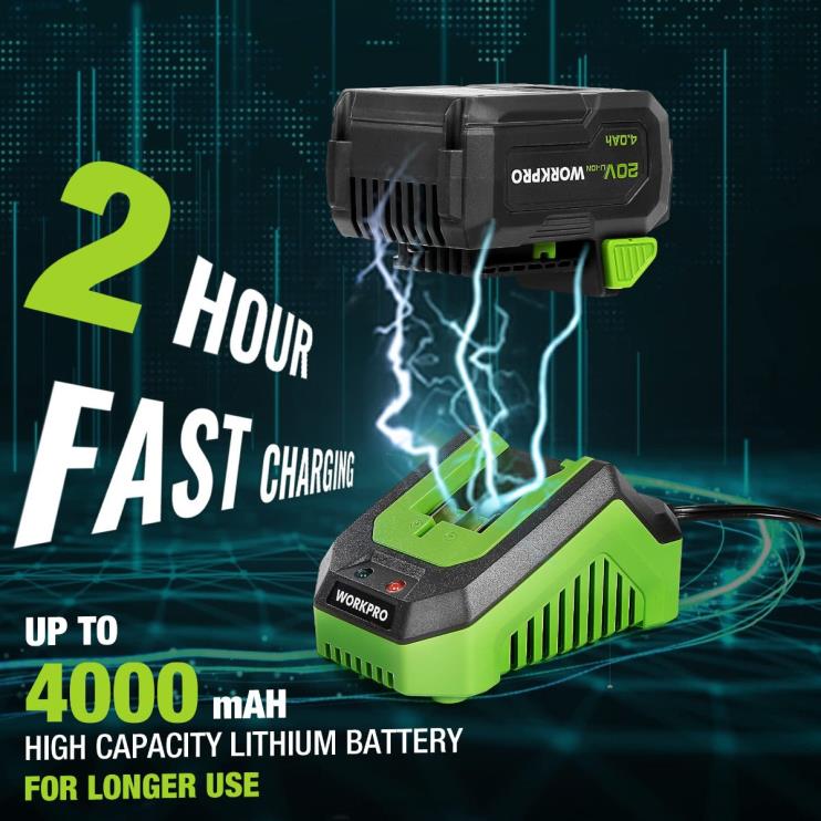 WORKPROChave de impacto sem fio de 20 V, com bateria de 4,0 Ah, carregador rápido, 4 tomadas de impacto e estojo de armazenamento XZXLF188 ferramenta