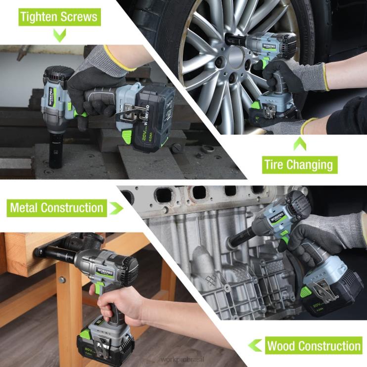 WORKPROChave de impacto sem fio de 20 V, com bateria de 4,0 Ah, carregador rápido, 4 tomadas de impacto e estojo de armazenamento XZXLF188 ferramenta
