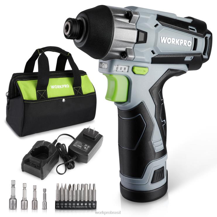 WORKPROKit de driver de impacto sem fio de 12v, conjunto de furadeira/driver de impacto elétrico hexagonal com bateria de íon de lítio de 2,0 ah XZXLF190 ferramenta