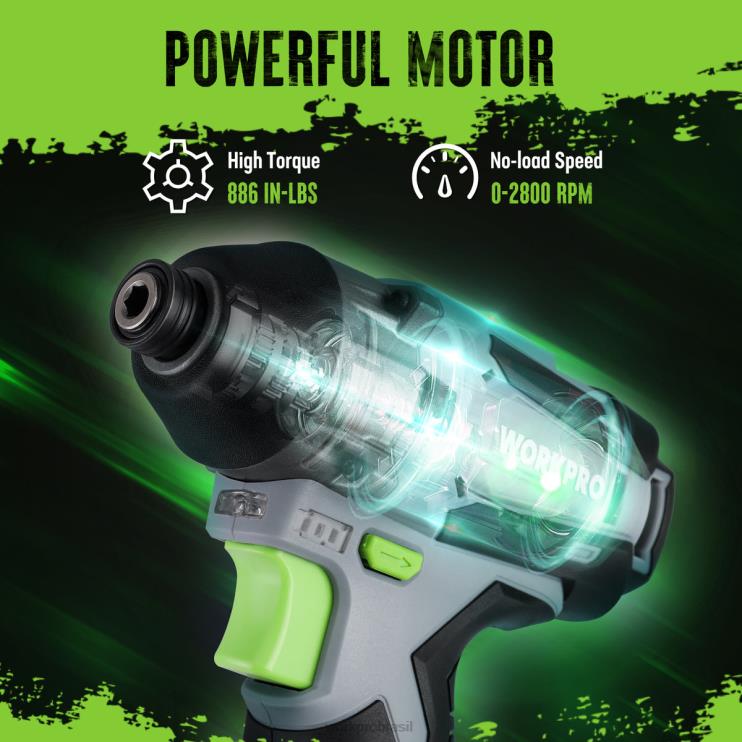 WORKPROKit de driver de impacto sem fio de 12v, conjunto de furadeira/driver de impacto elétrico hexagonal com bateria de íon de lítio de 2,0 ah XZXLF190 ferramenta