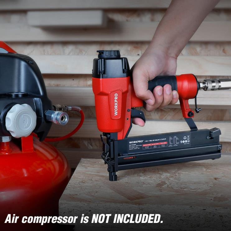 WORKPROPregador pneumático 2 em 1 com pregos de 400 unidades / grampos de 300 unidades XZXLF181 ferramenta