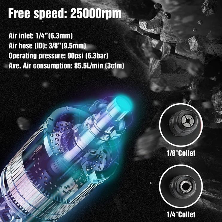 WORKPROesmerilhadeira pneumática, esmerilhadeira pneumática reta de 1/4 de polegada, 25.000 rpm, esmerilhadeira pneumática XZXLF183 ferramenta