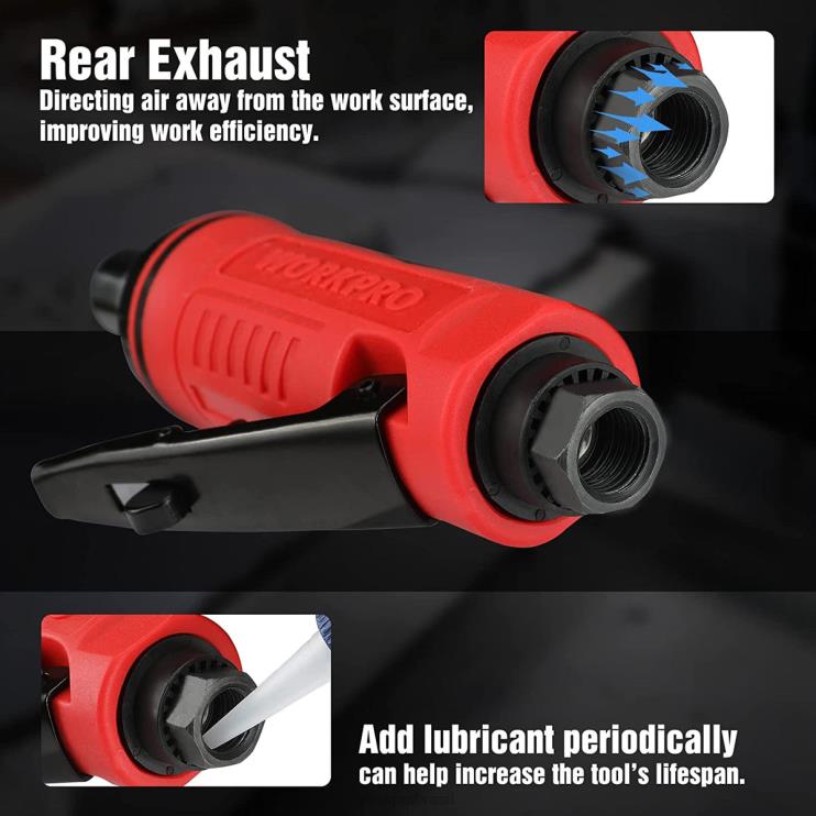 WORKPROesmerilhadeira pneumática, esmerilhadeira pneumática reta de 1/4 de polegada, 25.000 rpm, esmerilhadeira pneumática XZXLF183 ferramenta