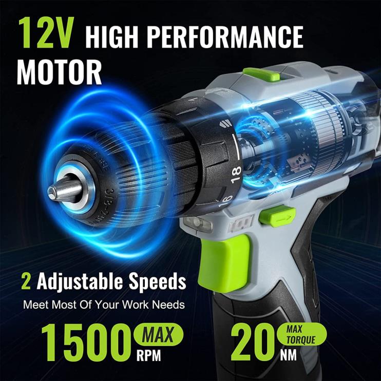 WORKPRO61 unidades de furadeira sem fio de 12 V e kit de ferramentas domésticas, bolsa de armazenamento de 14 polegadas incluída XZXLF174 ferramenta