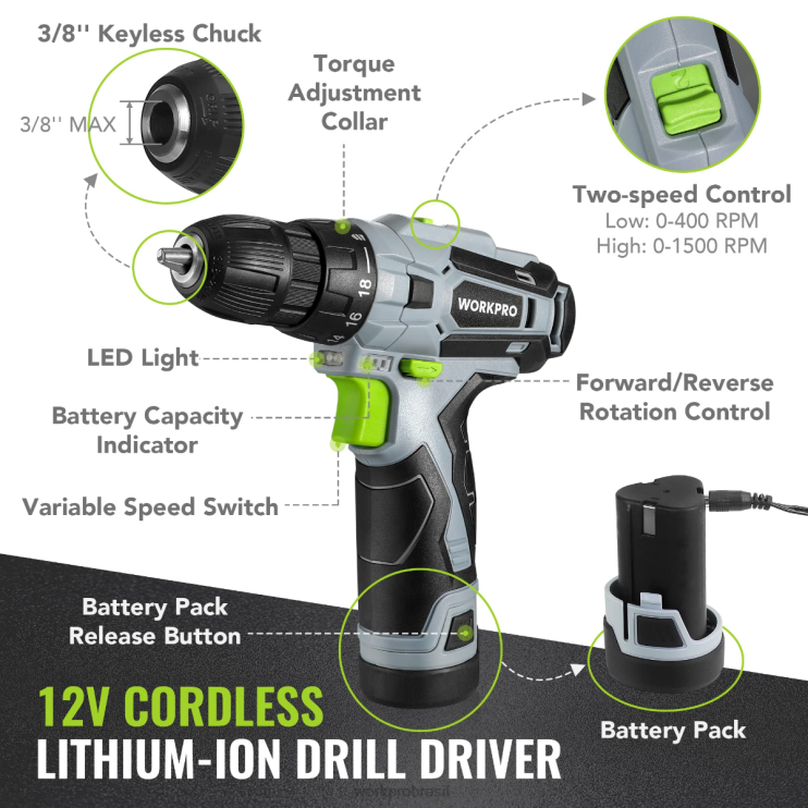 WORKPROConjunto de ferramentas portáteis de 108 peças com furadeira XZXLF173 ferramenta