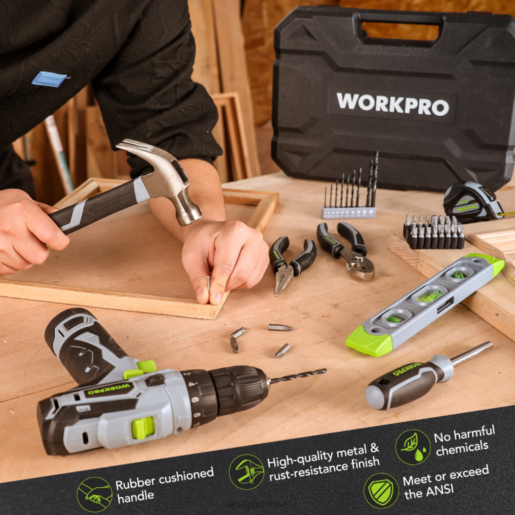 WORKPROConjunto de ferramentas portáteis de 108 peças com furadeira XZXLF173 ferramenta