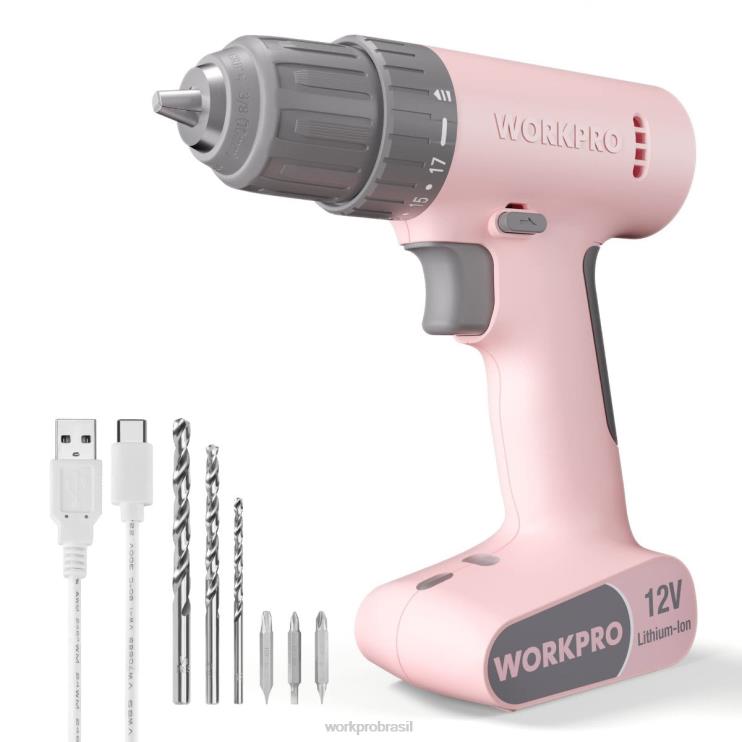 WORKPROConjunto de furadeira sem fio de 12 V com 6 bits, mandril sem chave de 3/8 pol., velocidade variável, configuração de 18 toques XZXLF175 ferramenta