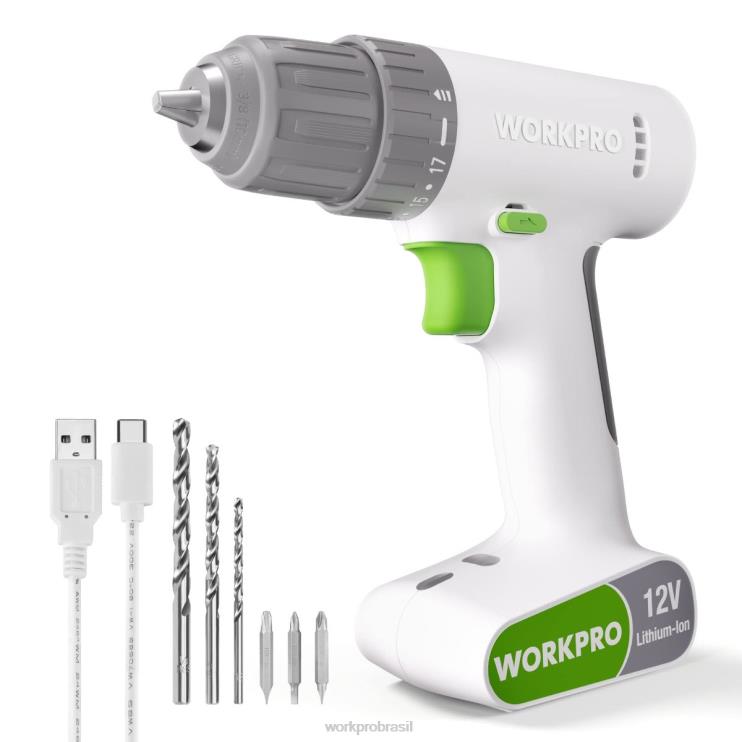 WORKPROConjunto de furadeira sem fio de 12 V com 6 bits, mandril sem chave de 3/8 pol., velocidade variável, configuração de 18 toques XZXLF175 ferramenta