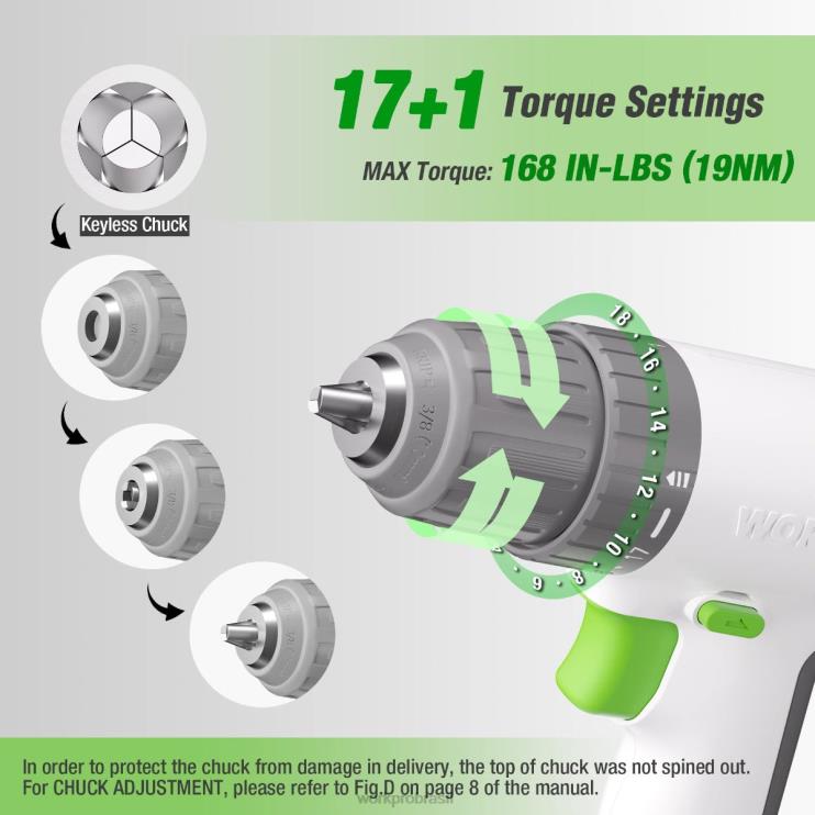 WORKPROConjunto de furadeira sem fio de 12 V com 6 bits, mandril sem chave de 3/8 pol., velocidade variável, configuração de 18 toques XZXLF175 ferramenta
