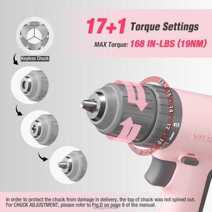 WORKPROConjunto de furadeira sem fio de 12 V com 6 bits, mandril sem chave de 3/8 pol., velocidade variável, configuração de 18 toques XZXLF175 ferramenta