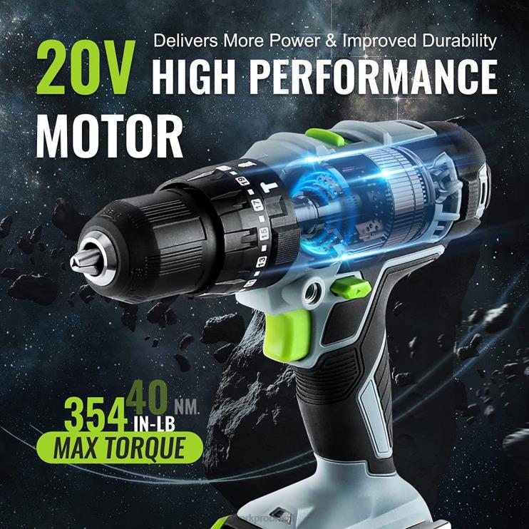 WORKPROConjunto de furadeira sem fio máximo de 20 V, ferramenta de furadeira de impacto de energia elétrica com acessórios de 102 peças, 2 baterias de íon-lítio de 2,0 Ah com carregador rápido XZXLF17