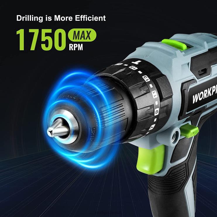 WORKPROConjunto de furadeira sem fio máximo de 20 V, ferramenta de furadeira de impacto de energia elétrica com acessórios de 102 peças, 2 baterias de íon-lítio de 2,0 Ah com carregador rápido XZXLF17