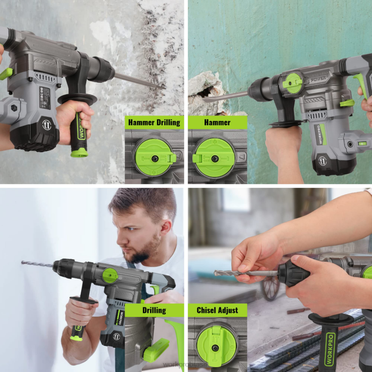 WORKPROFuradeira de martelo rotativo sds-plus premium de 12,5 amperes de 1-1/4 polegadas, versão com fio para serviço pesado XZXLF179 ferramenta