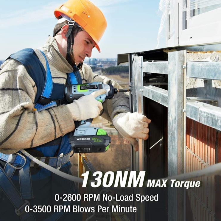 WORKPROKit combinado de furadeira sem fio de 20 V, furadeira e chave de impacto com 2 baterias de 2,0 Ah e carregador rápido de 1 hora XZXLF169 ferramenta