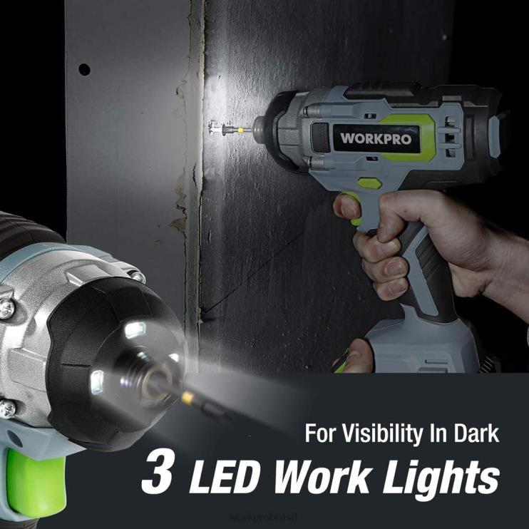 WORKPROKit combinado de furadeira sem fio de 20 V, furadeira e chave de impacto com 2 baterias de 2,0 Ah e carregador rápido de 1 hora XZXLF169 ferramenta