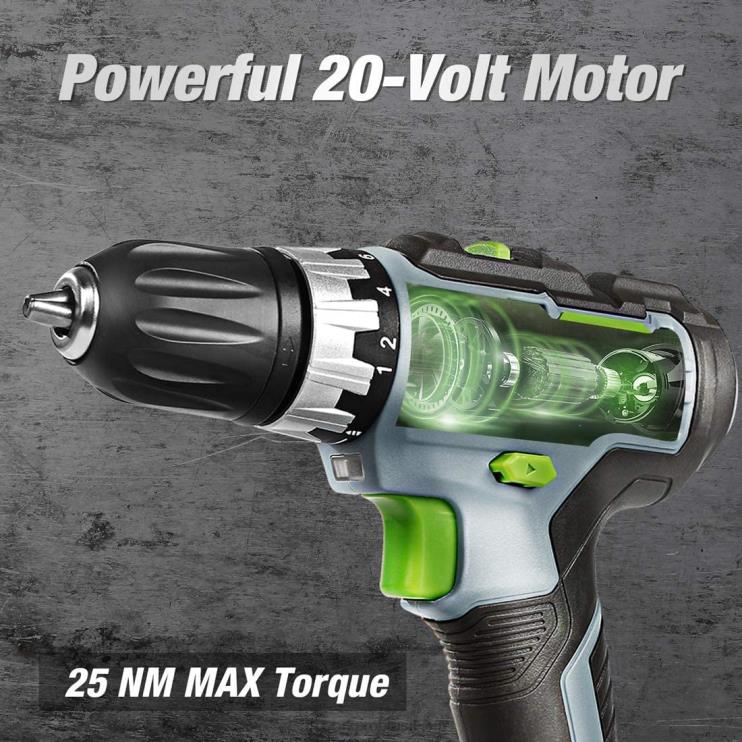 WORKPROKit de furadeira/aparafusadora sem fio de velocidade variável de 20 V, bateria de íon-lítio de 2,0 ah com ajuste de torque de 18+2 e carregador rápido de 1 hora XZXLF172 ferramenta