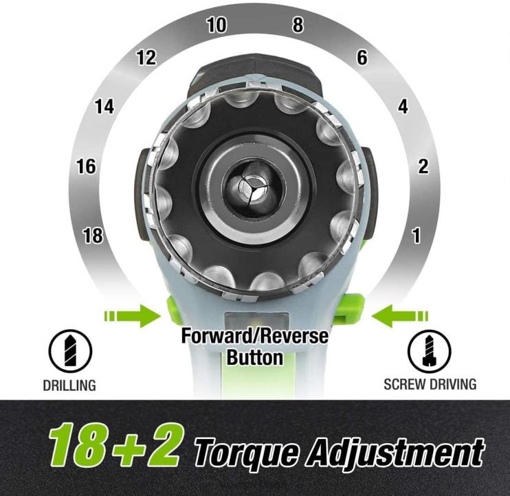 WORKPROKit de furadeira/aparafusadora sem fio de velocidade variável de 20 V, bateria de íon-lítio de 2,0 ah com ajuste de torque de 18+2 e carregador rápido de 1 hora XZXLF172 ferramenta