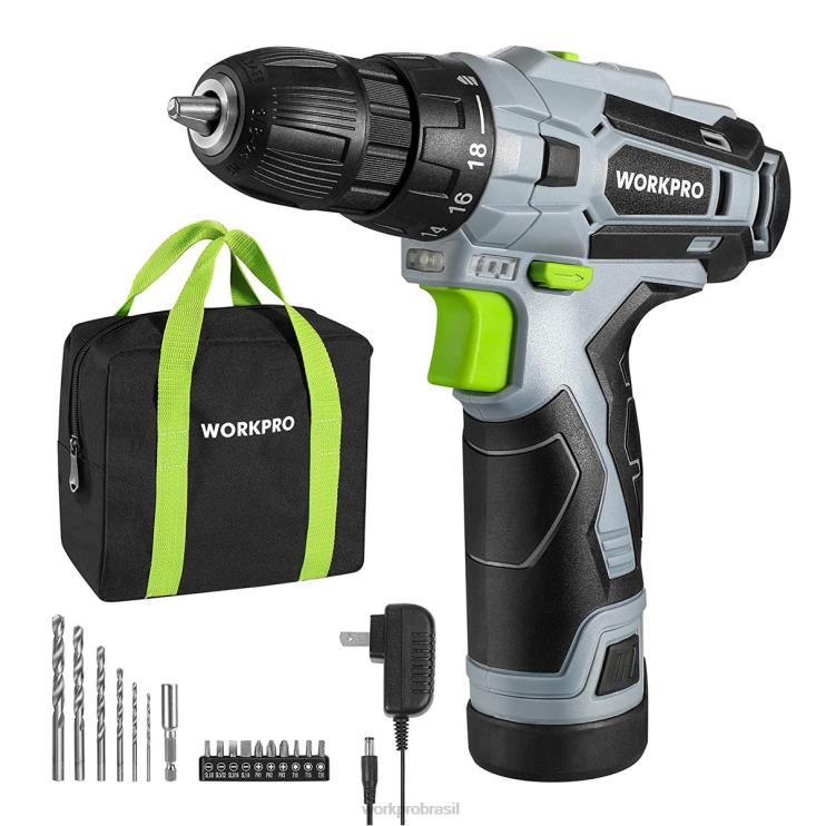 WORKPROKit de furadeira elétrica sem fio 12v, mandril sem chave, carregador e bolsa de armazenamento incluídos XZXLF177 ferramenta