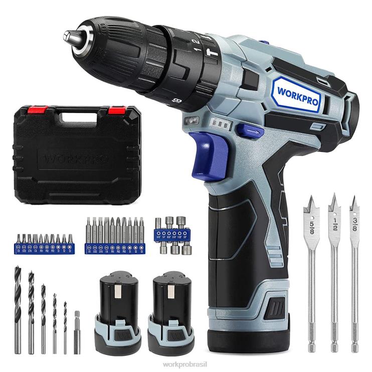 WORKPROKit de furadeira sem fio 12v, 2 velocidades, 2 baterias de íon-lítio 2.000 mAh e carregador rápido XZXLF168 ferramenta
