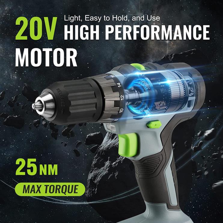 WORKPROKit de furadeira sem fio de 20 V, bateria de íon de lítio de 2,0 Ah, carregador rápido de 1 hora e bolsa de armazenamento de 11 polegadas incluídas XZXLF176 ferramenta