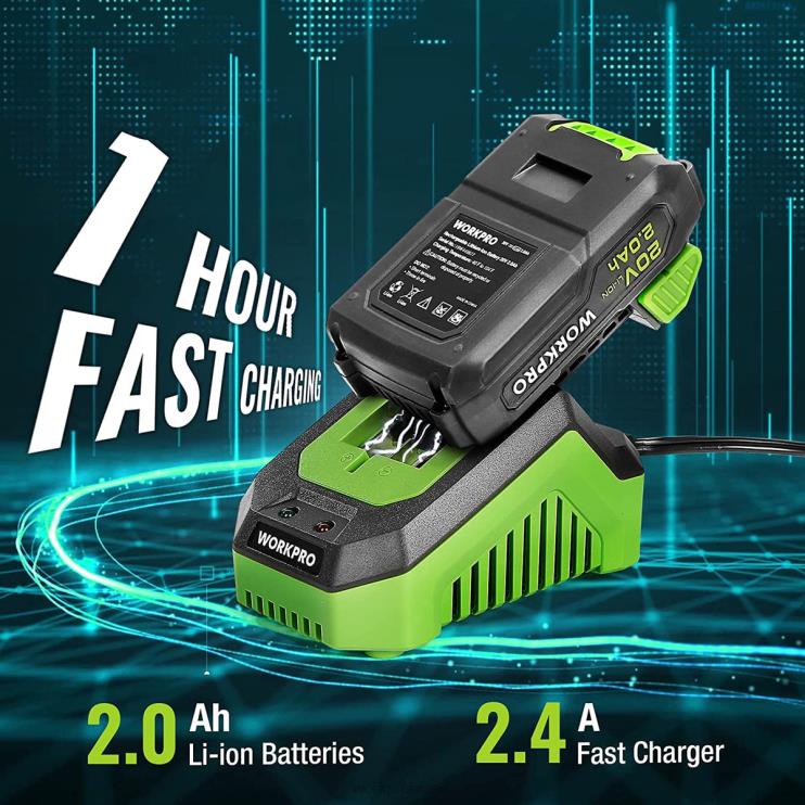 WORKPROKit de furadeira sem fio de 20 V, bateria de íon de lítio de 2,0 Ah, carregador rápido de 1 hora e bolsa de armazenamento de 11 polegadas incluídas XZXLF176 ferramenta