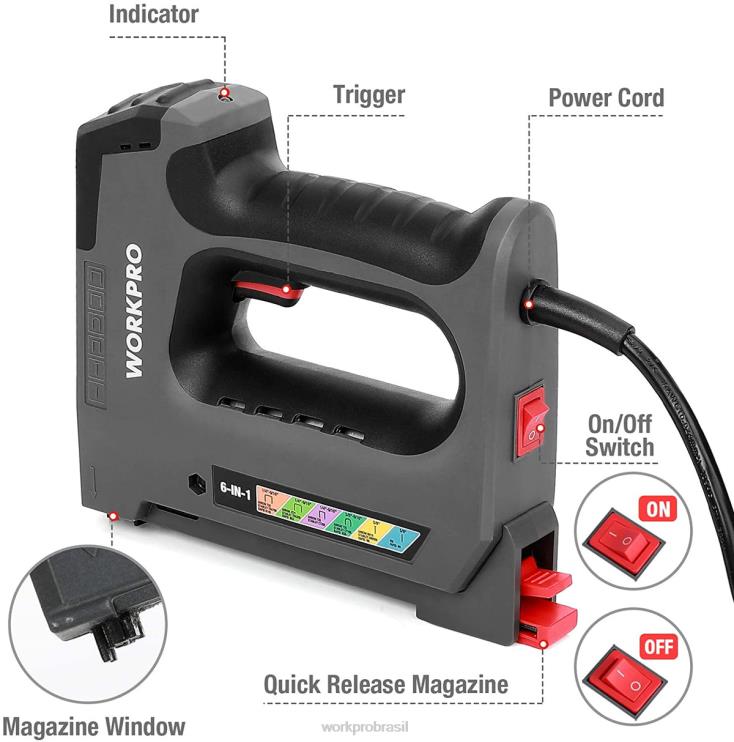 WORKPRO110v 6 em 1 grampeador elétrico para projeto diy de marcenaria XZXLF167 ferramenta