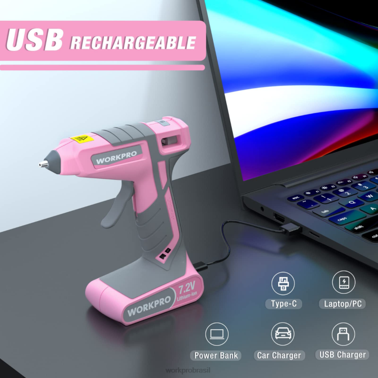 WORKPROKit de pistola de cola quente sem fio 7,2 V XZXLF164 ferramenta