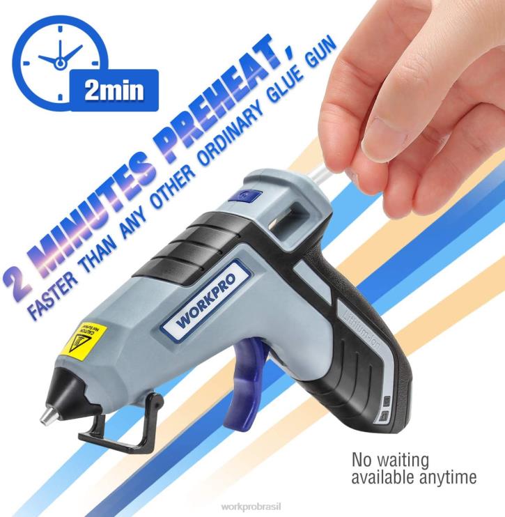 WORKPROMini pistola de cola de pré-aquecimento rápido sem fio com 20 unidades de cola premium XZXLF163 ferramenta