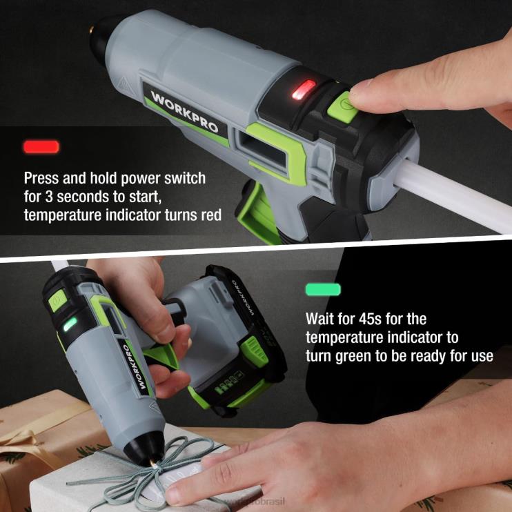 WORKPROkit de pistola de cola quente sem fio com 12 bastões de cola, bateria de íon-lítio 20v 2.0 ah XZXLF165 ferramenta