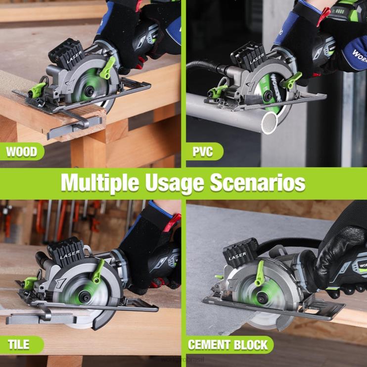 WORKPROMini serra circular compacta sem fio, bateria de 20 V 4,0 Ah, carregador rápido, 3 lâminas de serra, 4500 rpm XZXLF186 ferramenta