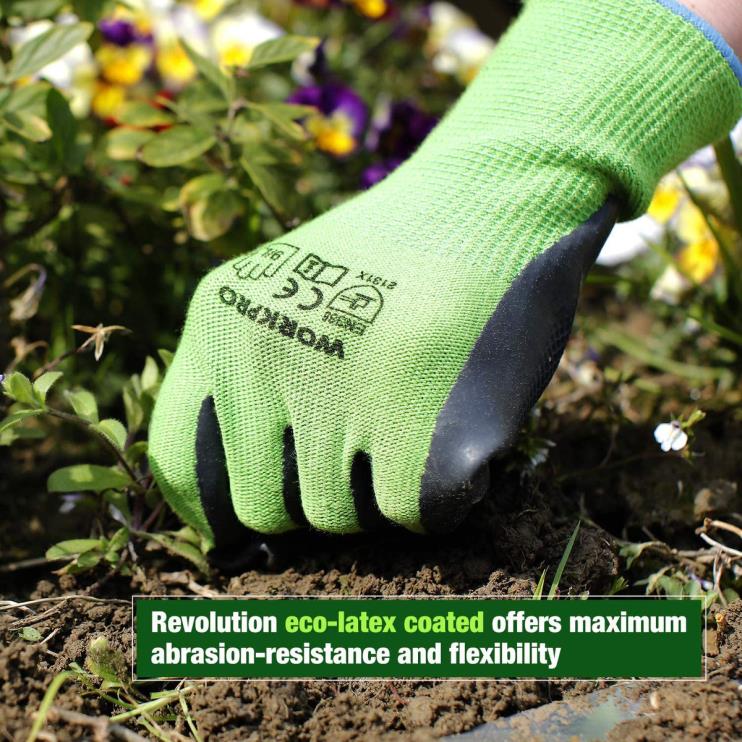 WORKPRO2 pares de luvas de trabalho de jardim com palma revestida de látex ecológico e tela sensível ao toque para capinar, cavar, varrer e podar XZXLF273 ferramenta